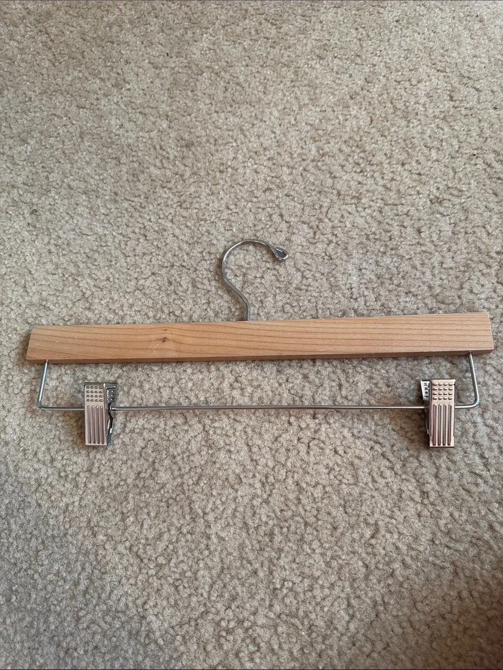 XOXO Wooden Pant Hanger with Metal Clips - Natural Wood & Silver